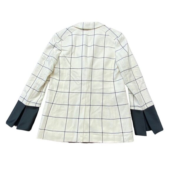 Tory Burch Sz 6 Blazer Holt Windowpane 2 Button Ivory Black Wool New 3/4 Sleeve - Picture 5 of 9